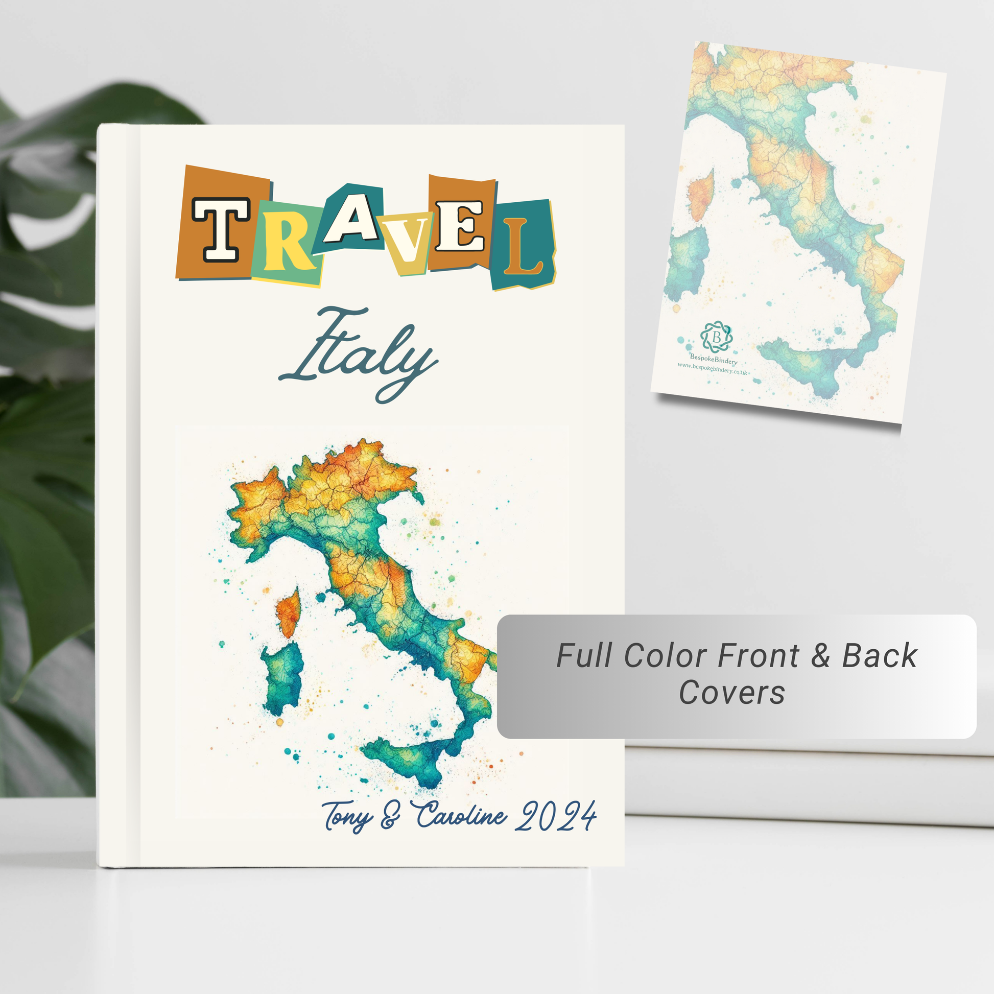 Travel Italy personalised hardback notebook with Italian map image on front and back covers