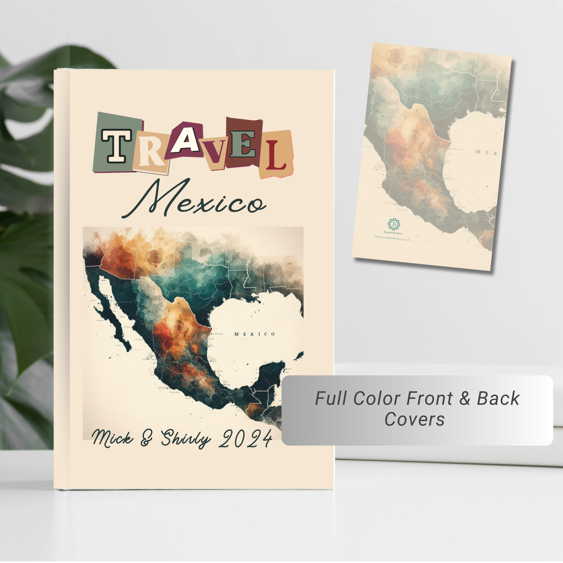 Travel Mexico personalised hardback notebook with Mexican map image on front and back covers