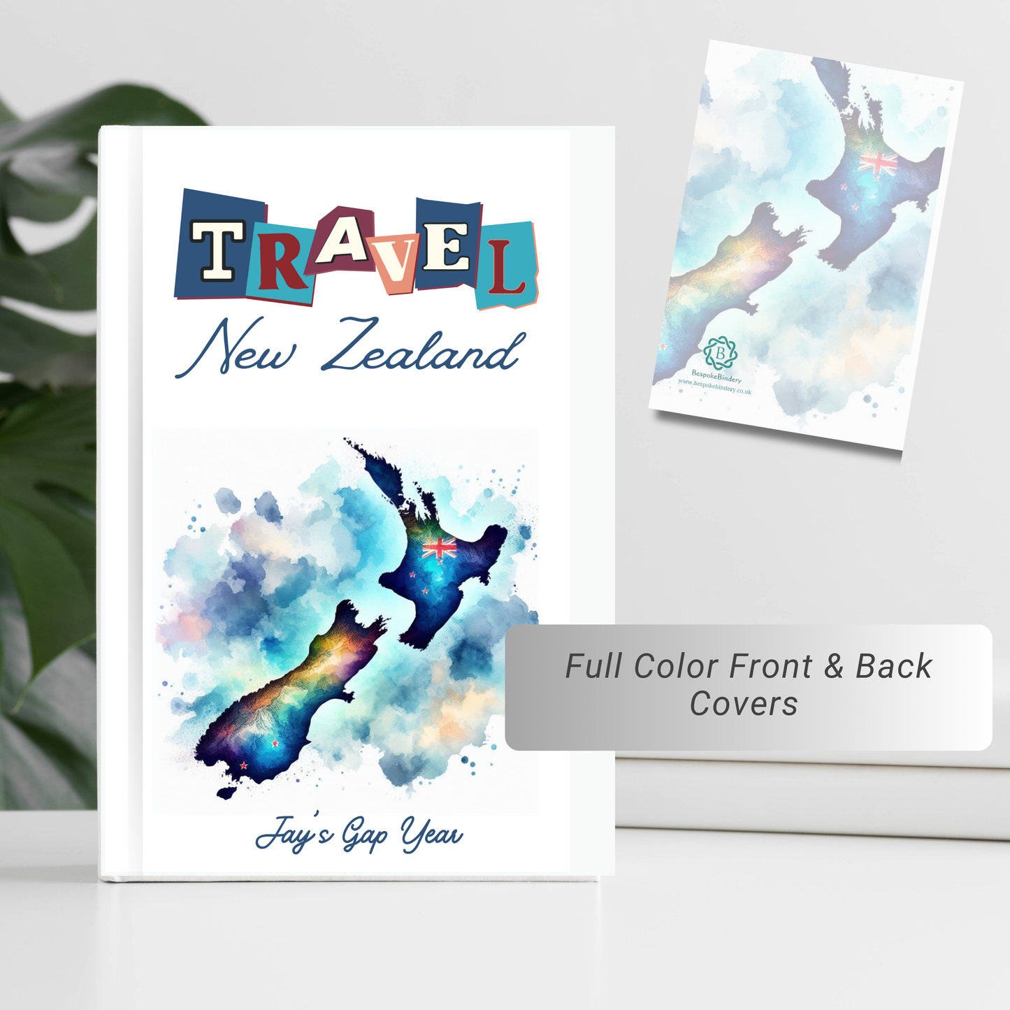 Travel New Zealand personalised hardback notebook with New Zealand map image on front and back covers