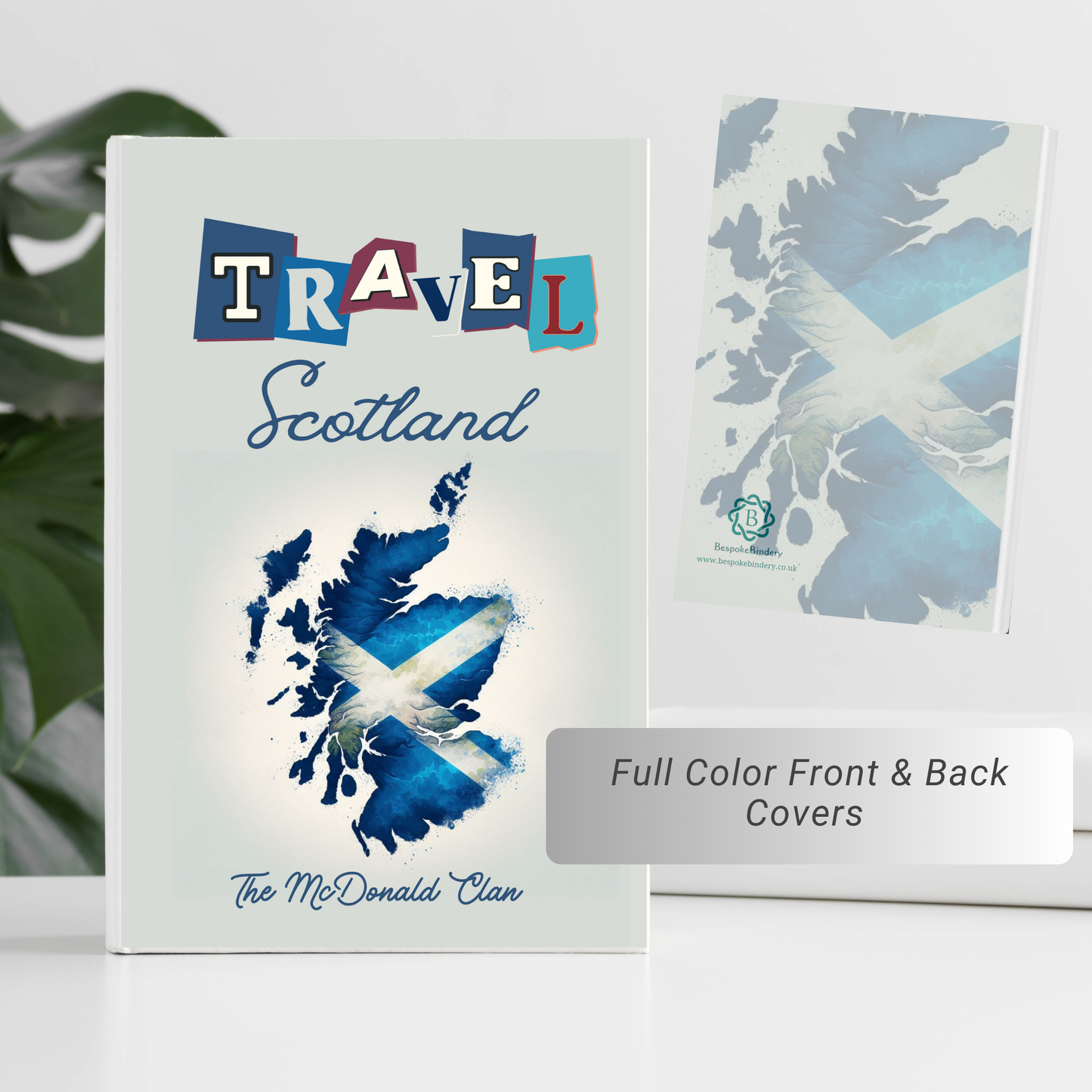 Travel Scotland personalised hardback notebook with Scotland map image on front and back covers