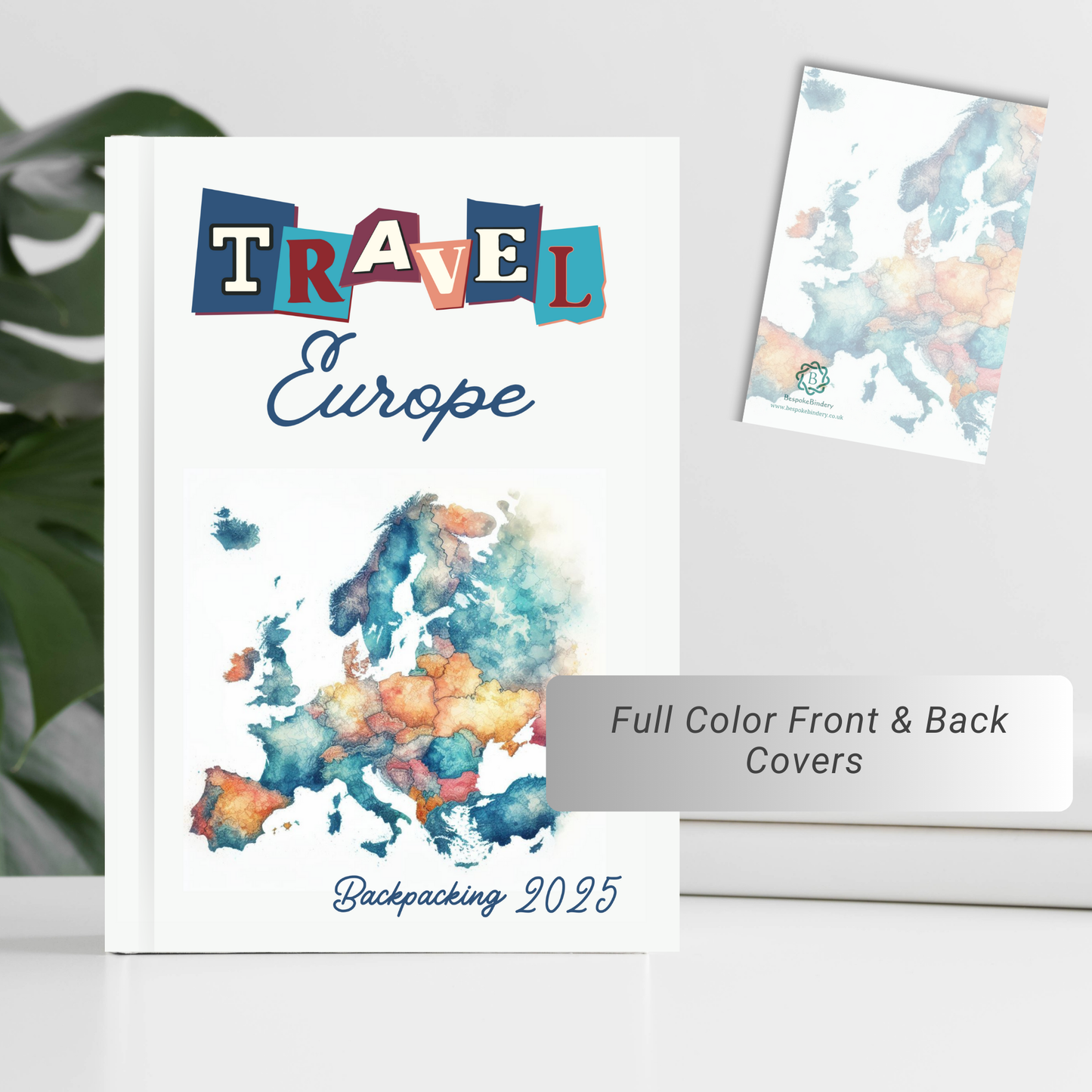 Travel Europe personalised hardback notebook with European map image on front and back covers