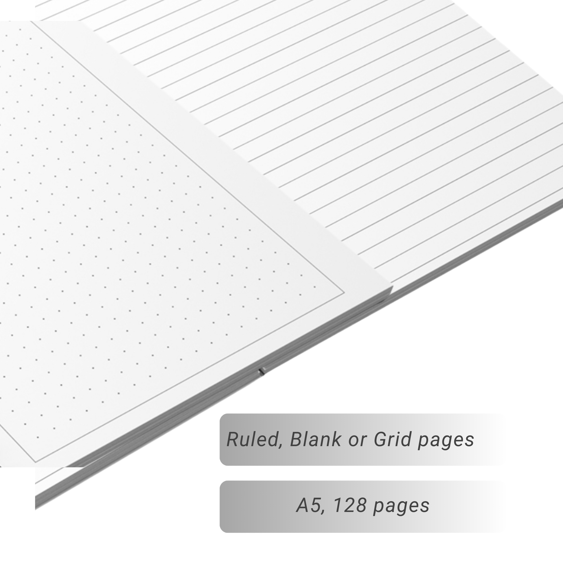 Example of ruled and grid pages inside the hardcover notebooks