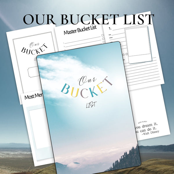 Our Bucket List for couples and families with front cover colourful image and selection of interior pages