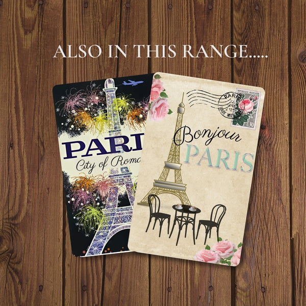 2 Paris Travel journals with colourful covers depicting Paris Eiffel tower images