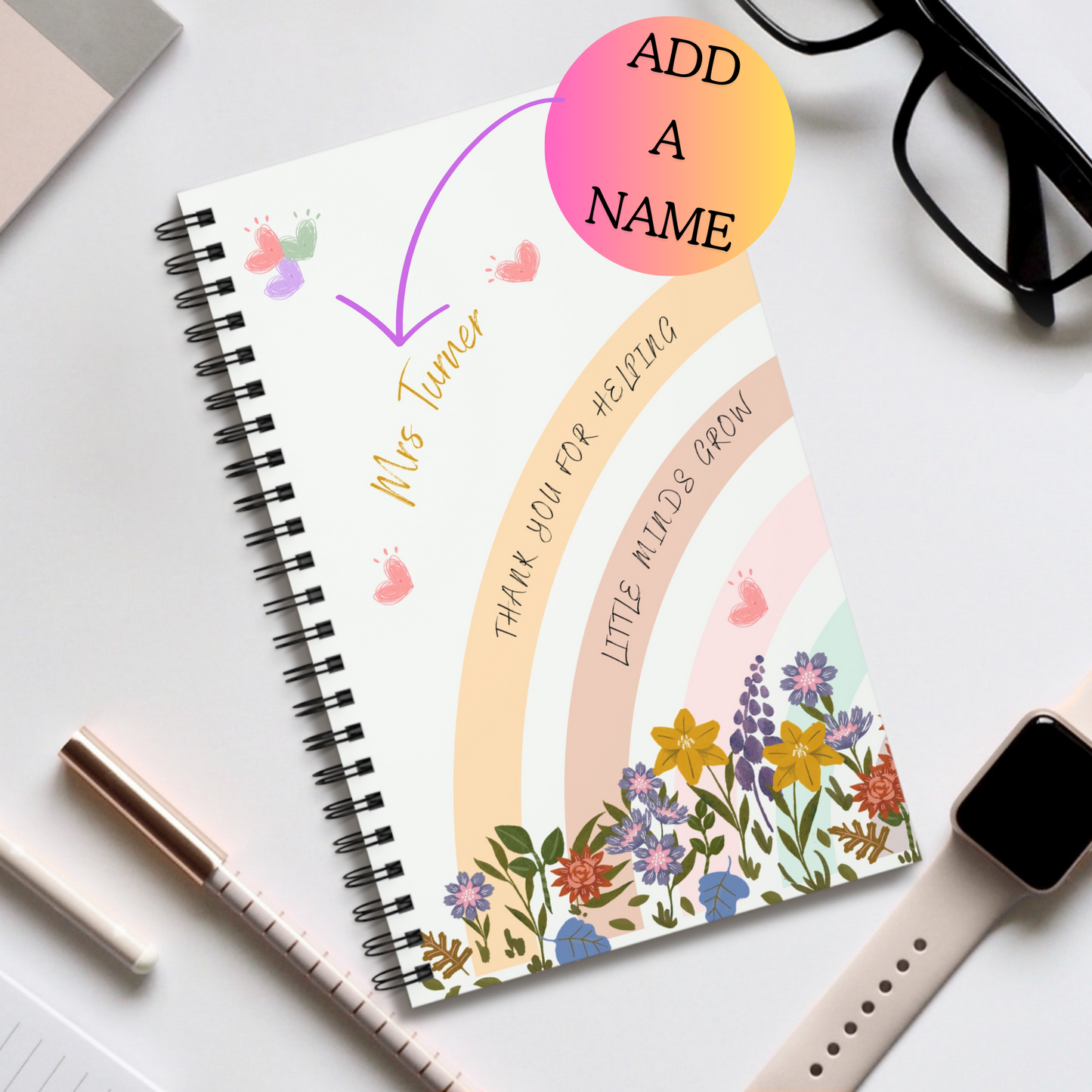 Personalised A4 Teacher Gift Notebook, soft back, lined