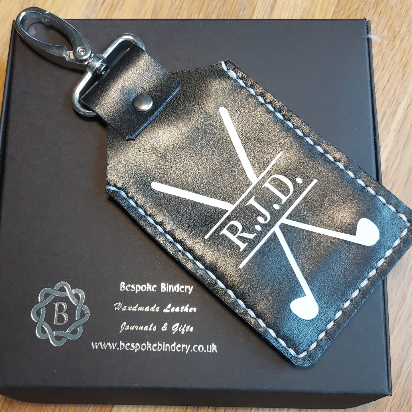 Leather golf tee holder bag clip with black and silver gift box