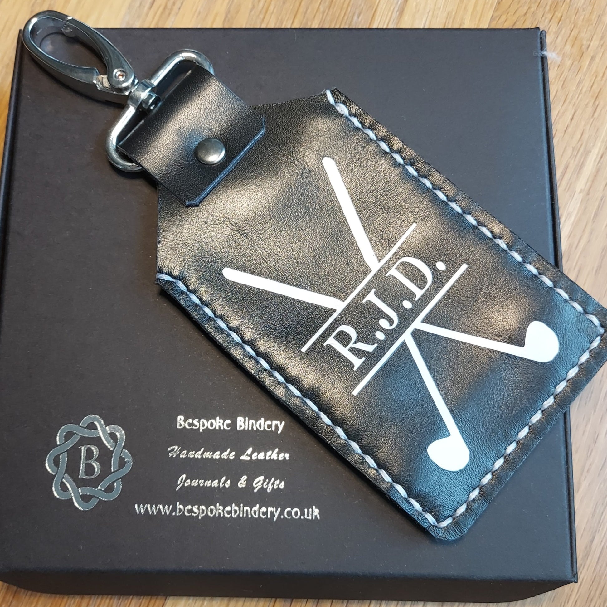 Leather golf tee holder bag clip with black and silver gift box