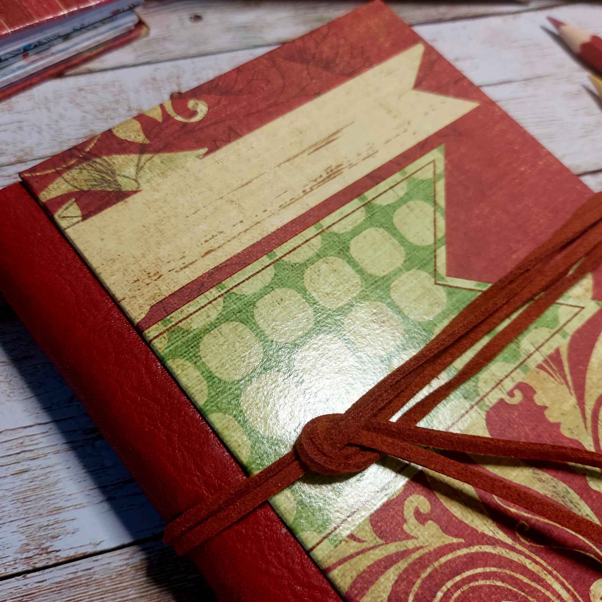 Mixed Paper Junk Journal Notebook -  A6 Red Stripe Hardback