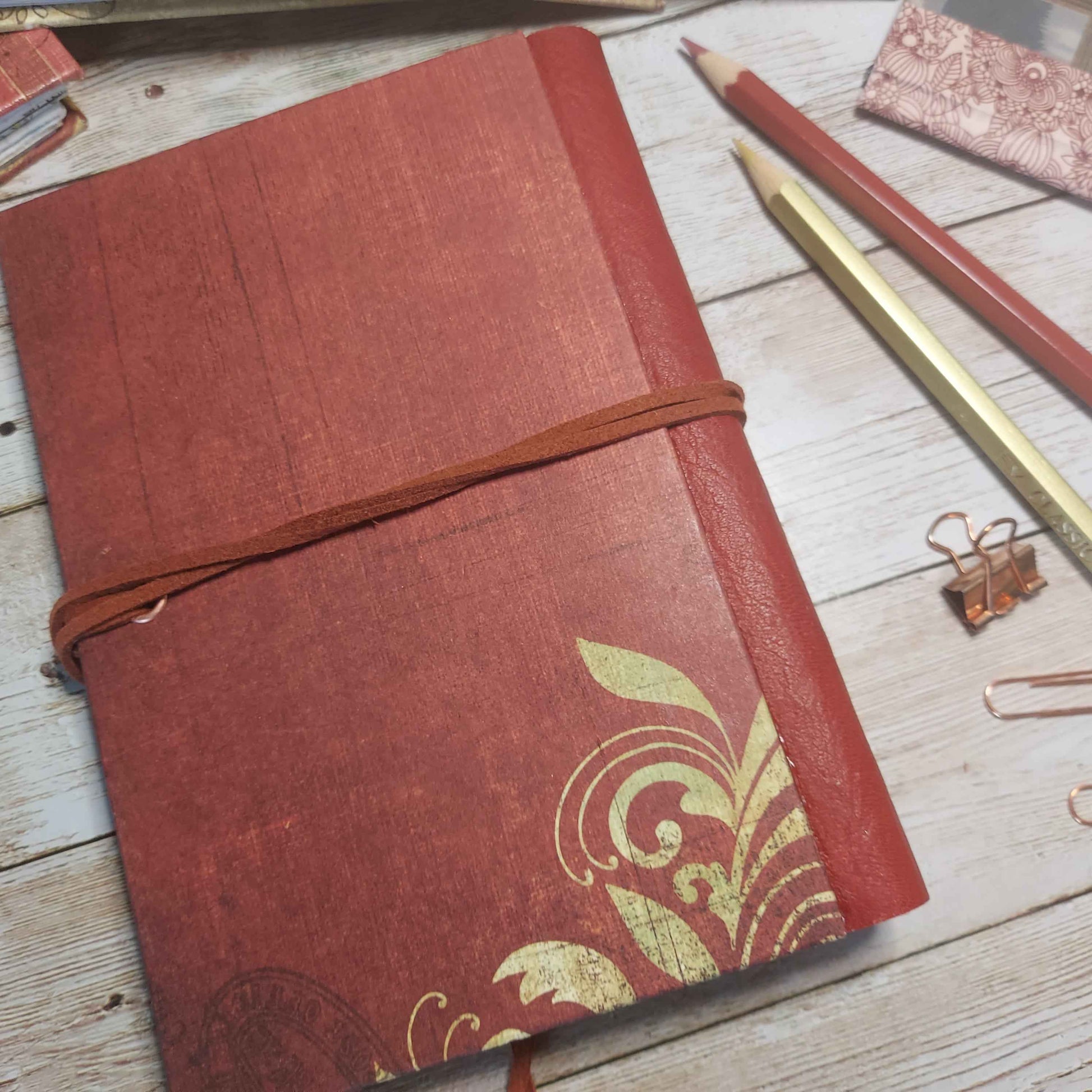 Mixed Paper Junk Journal Notebook -  A6 Red Stripe Hardback