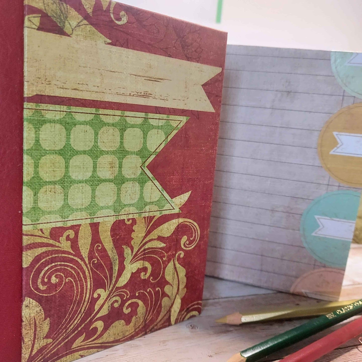 Mixed Paper Junk Journal Notebook -  A6 Red Stripe Hardback