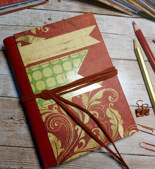 Mixed Paper Junk Journal Notebook -  A6 Red Stripe Hardback
