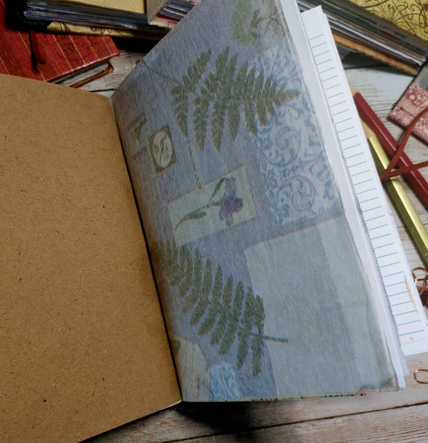 Mixed Paper Junk Journal Notebook -  A6 Red Stripe Hardback