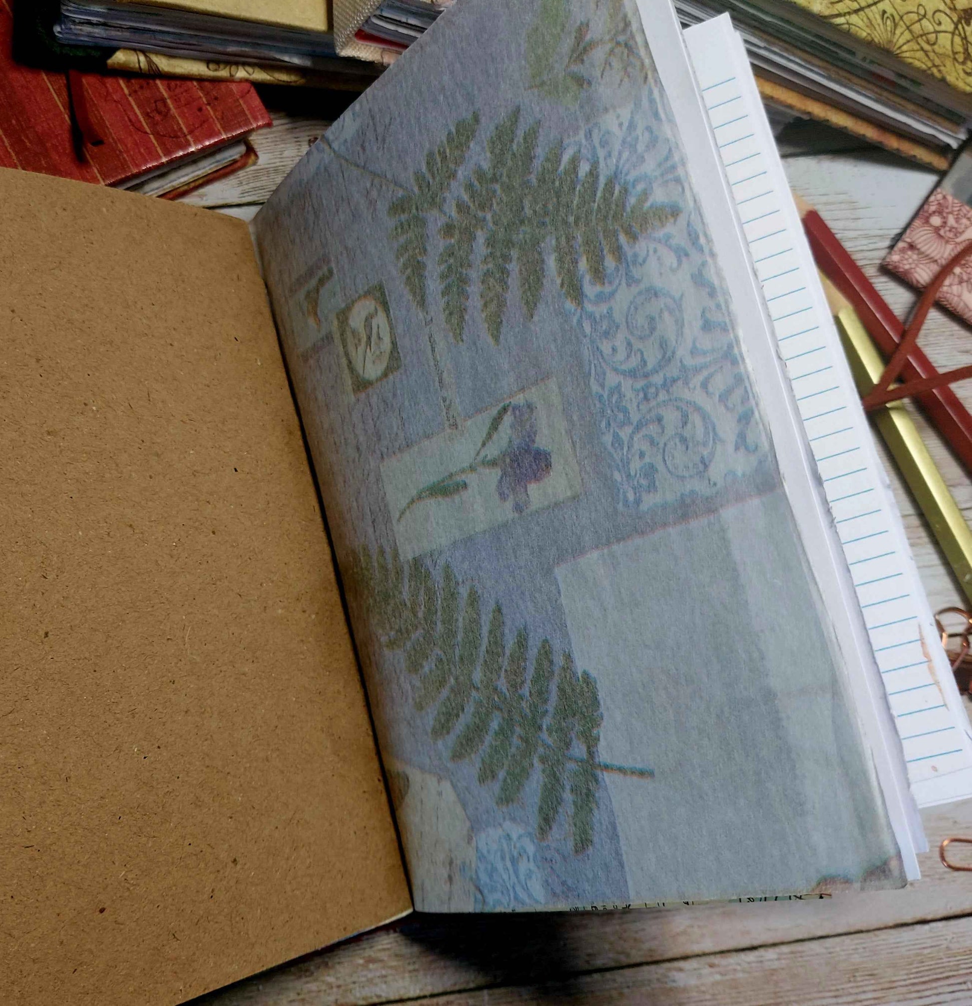 Mixed Paper Junk Journal Notebook -  A6 Red Stripe Hardback