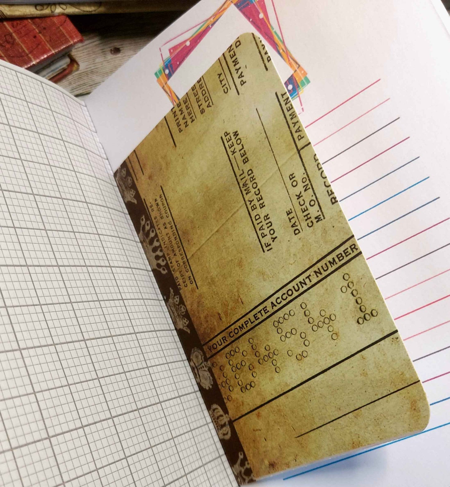 Mixed Paper Junk Journal Notebook -  A6 Red Stripe Hardback