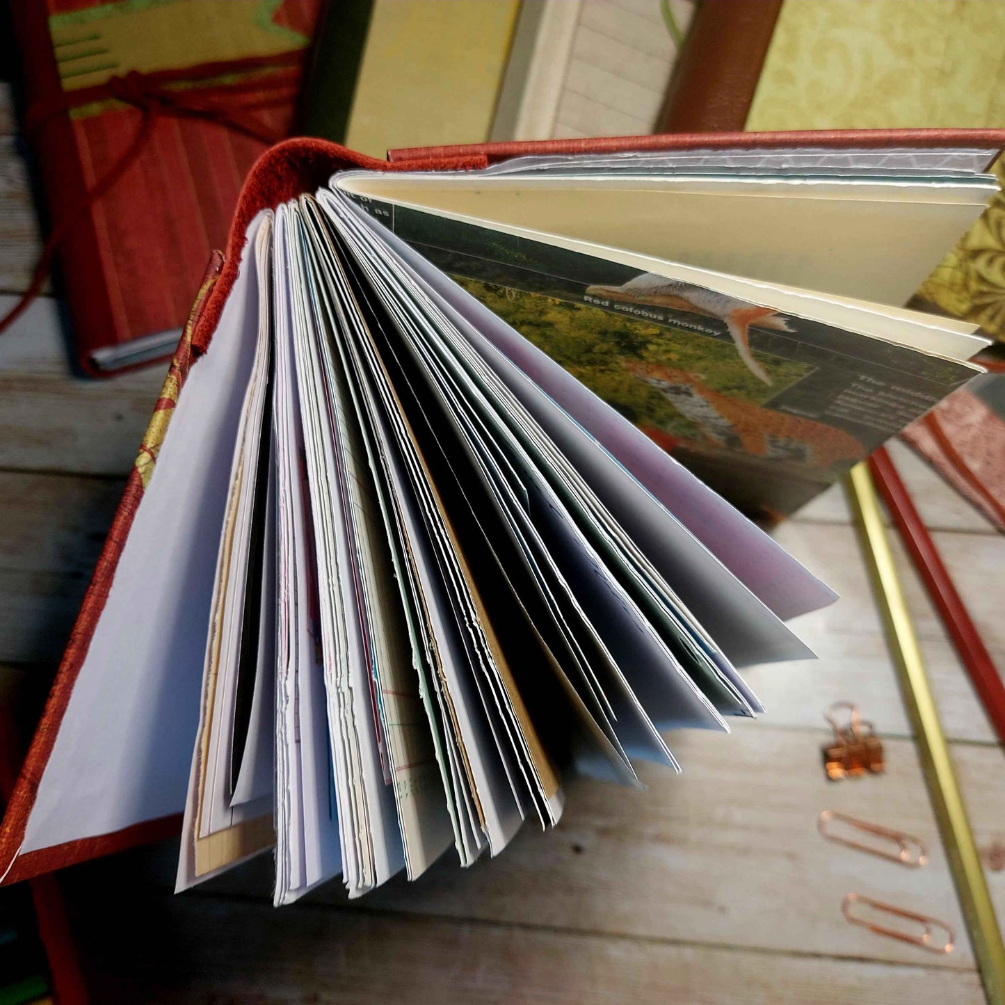 Mixed Paper Junk Journal Notebook -  A6 Red Stripe Hardback