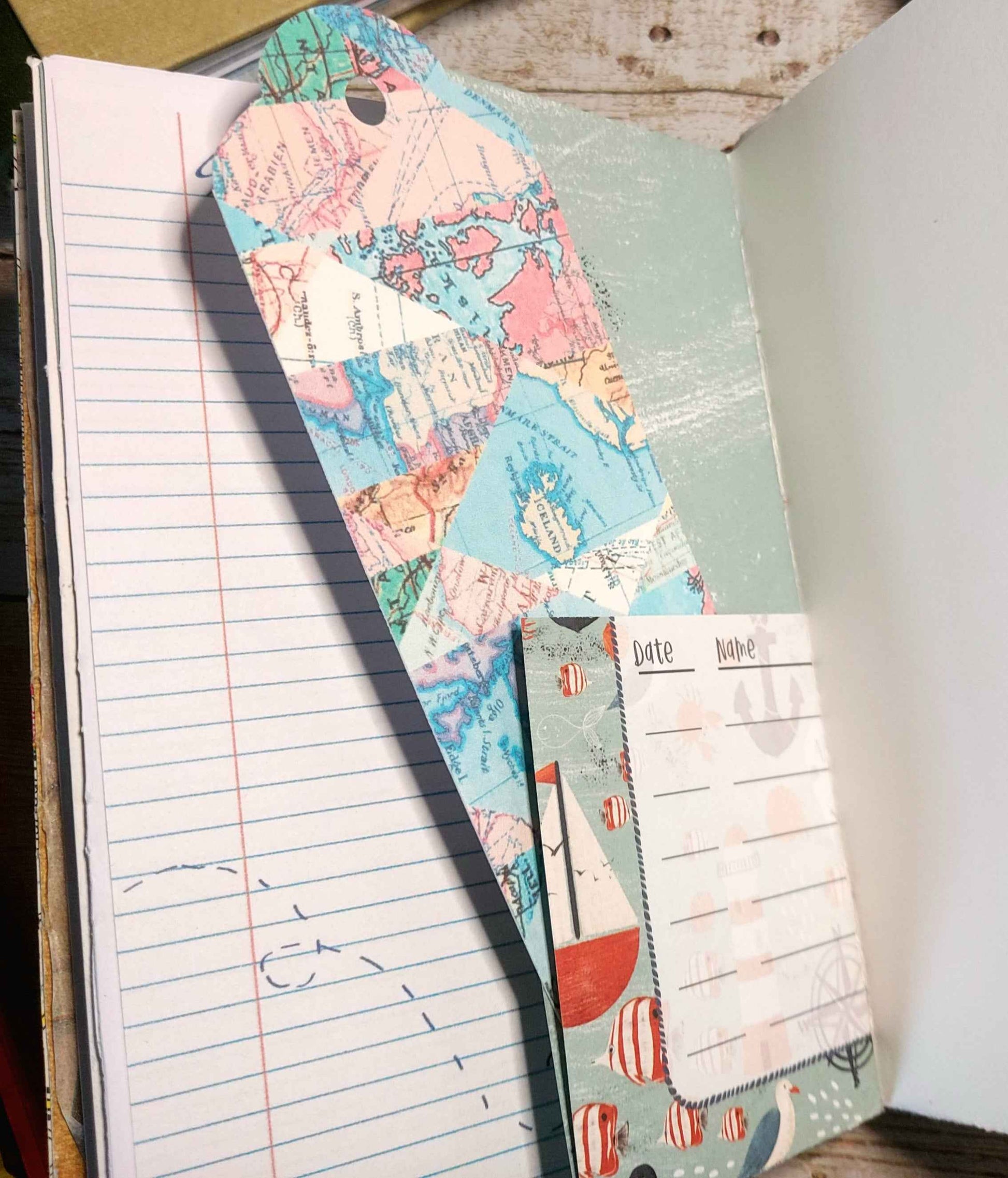 Mixed Paper Junk Journal Notebook -  A6 Red Stripe Hardback, Leather Spine (Copy)