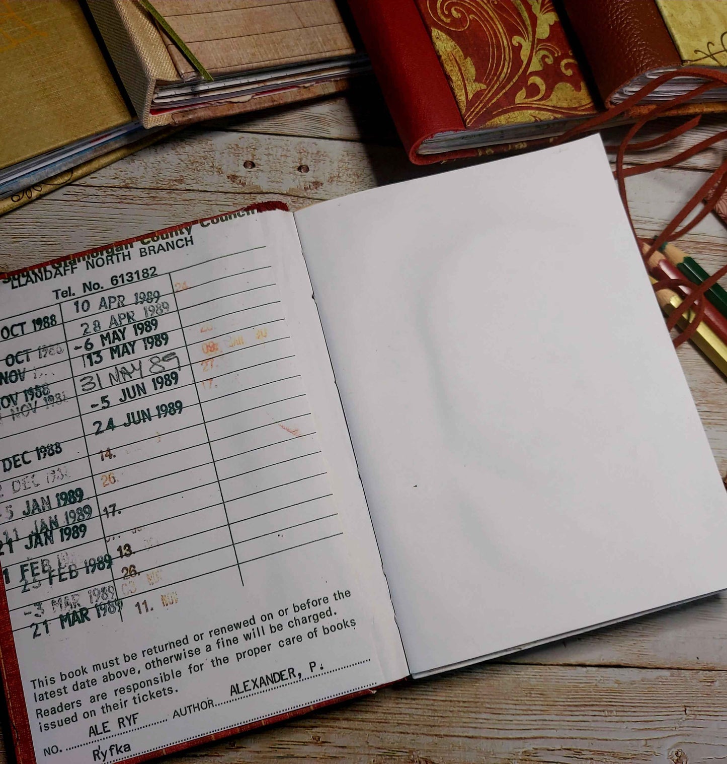 Mixed Paper Junk Journal Notebook -  A6 Red Stripe Hardback, Leather Spine (Copy)