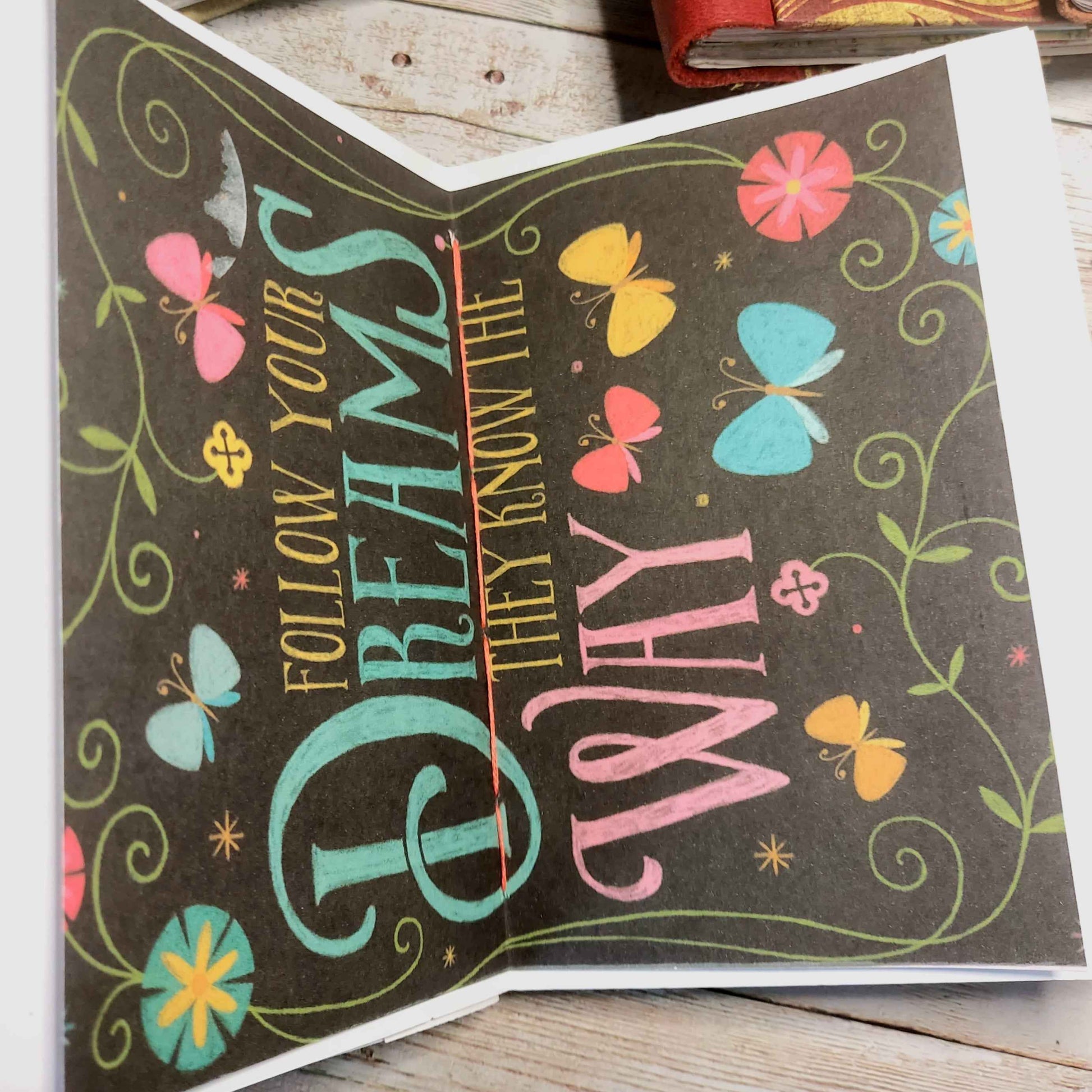 Mixed Paper Junk Journal Notebook -  A6 Red Stripe Hardback, Leather Spine (Copy)