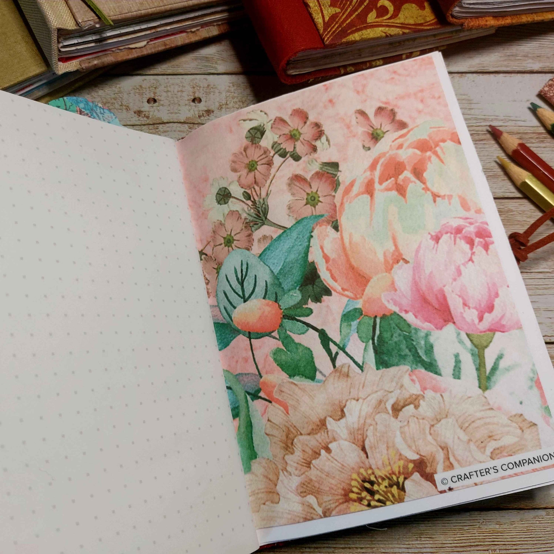 Mixed Paper Junk Journal Notebook -  A6 Red Stripe Hardback, Leather Spine (Copy)