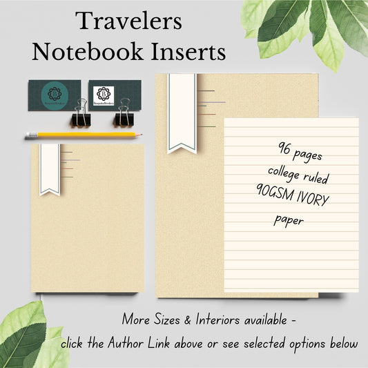 A5 Lined / Ruled Travelers Notebook Insert  - 96 IVORY pages, page a day for 3 months