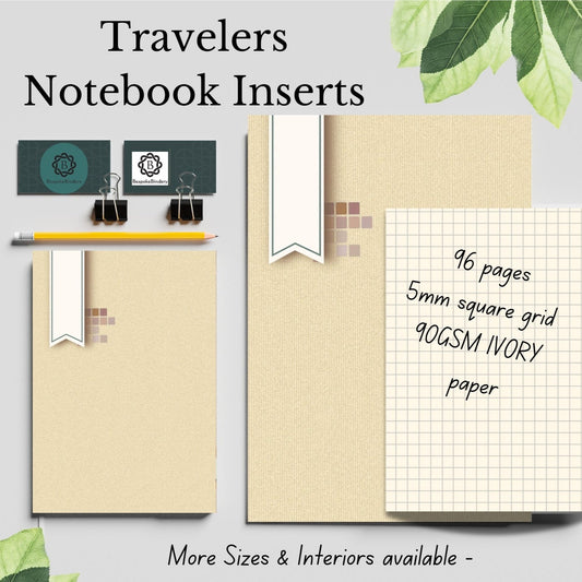 A5 Travelers Notebook Insert 5mm Grey Graph Grid - 96 IVORY pages, page a day for 3 months