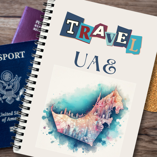 Travel UAE Spiral bound notebook with colourful abstract map of United Arab Emirates