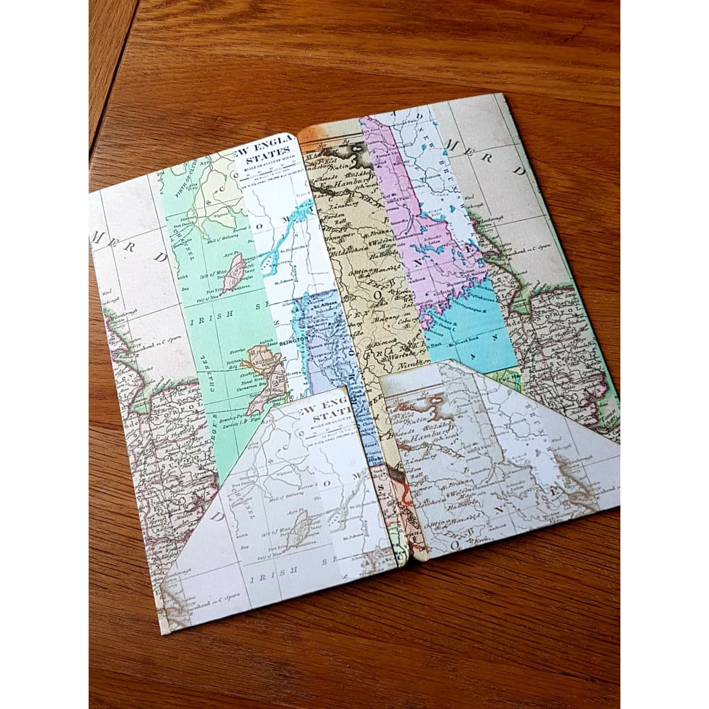 Rear view of 4 pocket Midori Traveler Notebook TN dashboard folder insert in a Map Stripe print