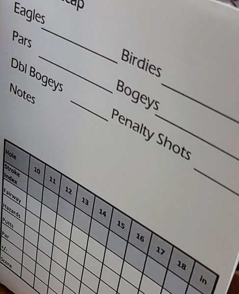 Close up shot of golf log page with holes 10 to 18