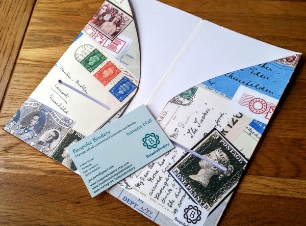 vintage postal themed Midori Traveler Notebook TN dashboard folder insert inside view by Bespoke Bindery
