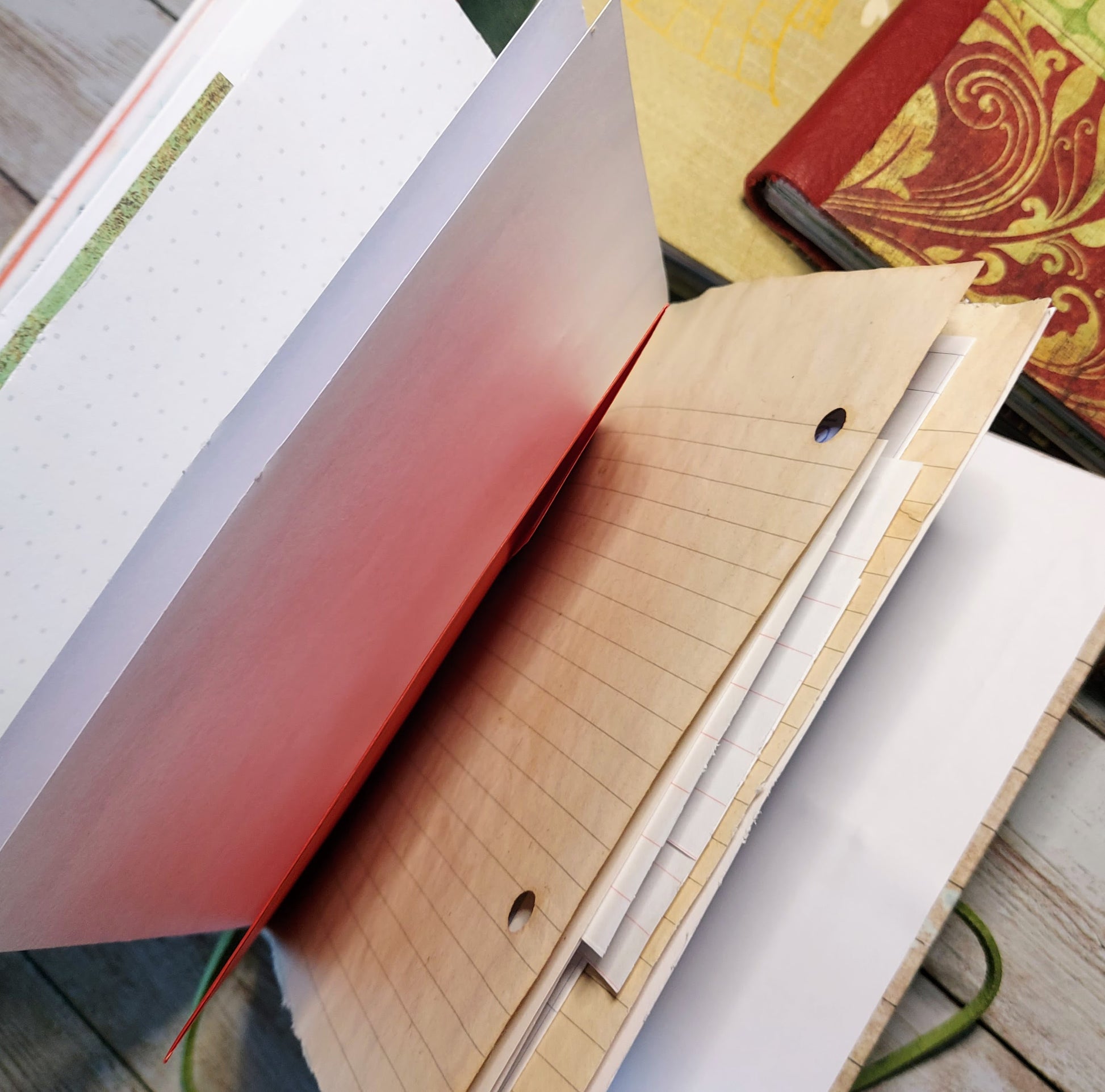 tea stained papers in  junk journal mixed paper notebook