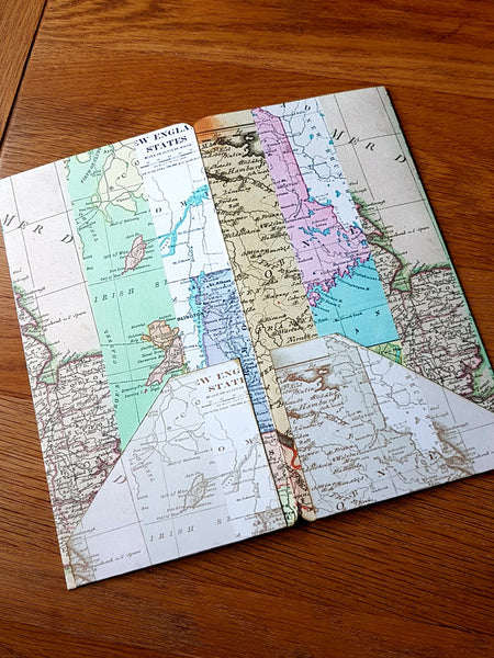 Rear view of 4 pocket Midori Traveler Notebook TN dashboard folder insert in a Map Stripe print