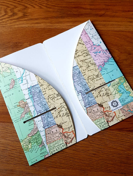 inside view of 4 pocket Midori Traveler Notebook TN dashboard folder insert in a Map Stripe print