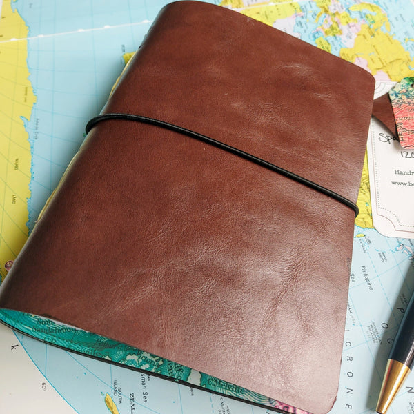 Nut Brown Leather Travel Journal with loop fastening