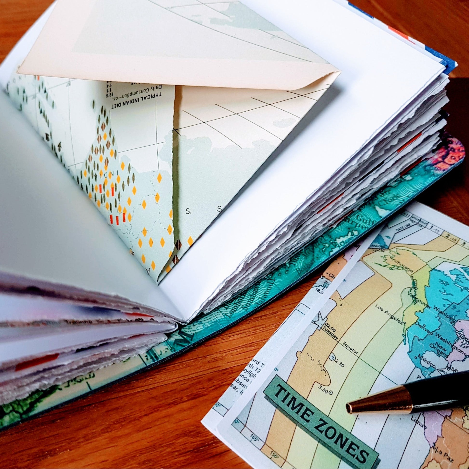 travel items in a handmade travel journal