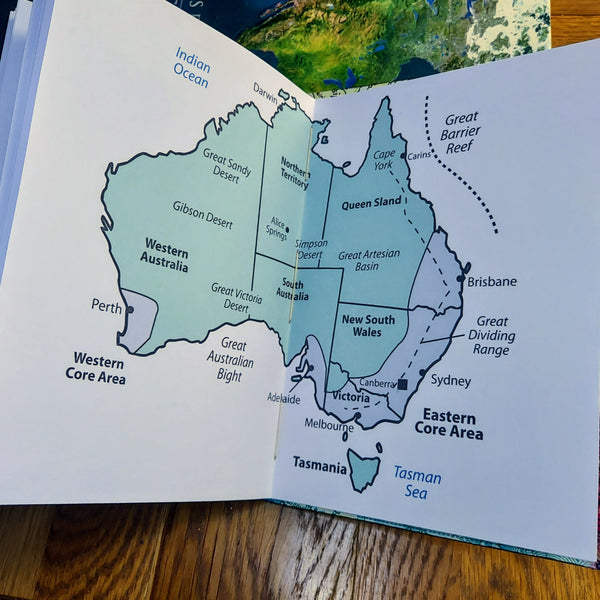 Australian Territories map as centre pages in Australian themed Leather Travel Journal