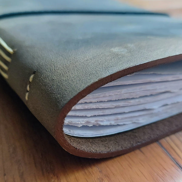 hand stitched leather thick leather hunting shooting journal in waxed leather