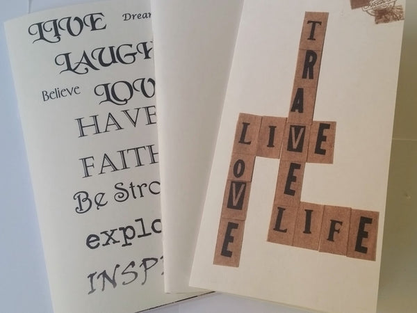 Junk Journal 3 pack with inspirational text, scrabble style text and blank
