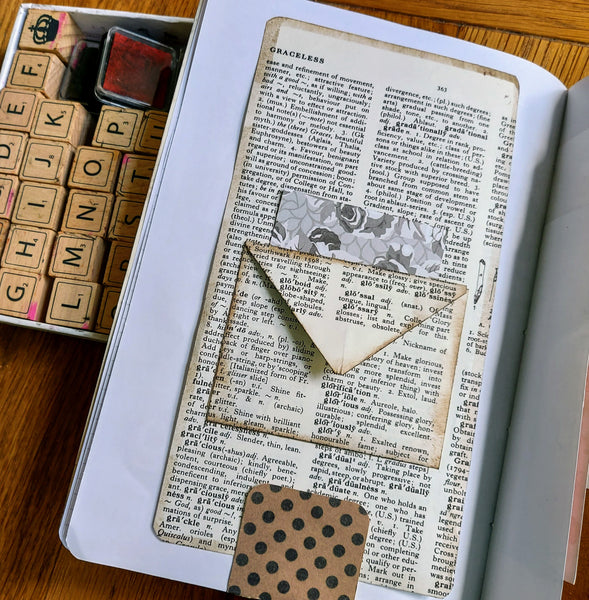 hand crafted junk journal pages using vintage dictionary page