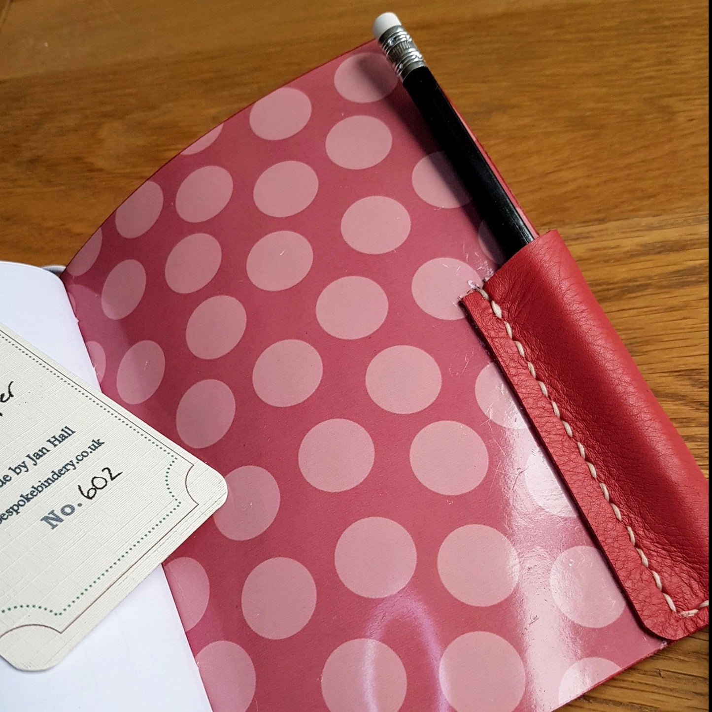spotty lining of Red leather golfing journal, golf log, golfing gift for women