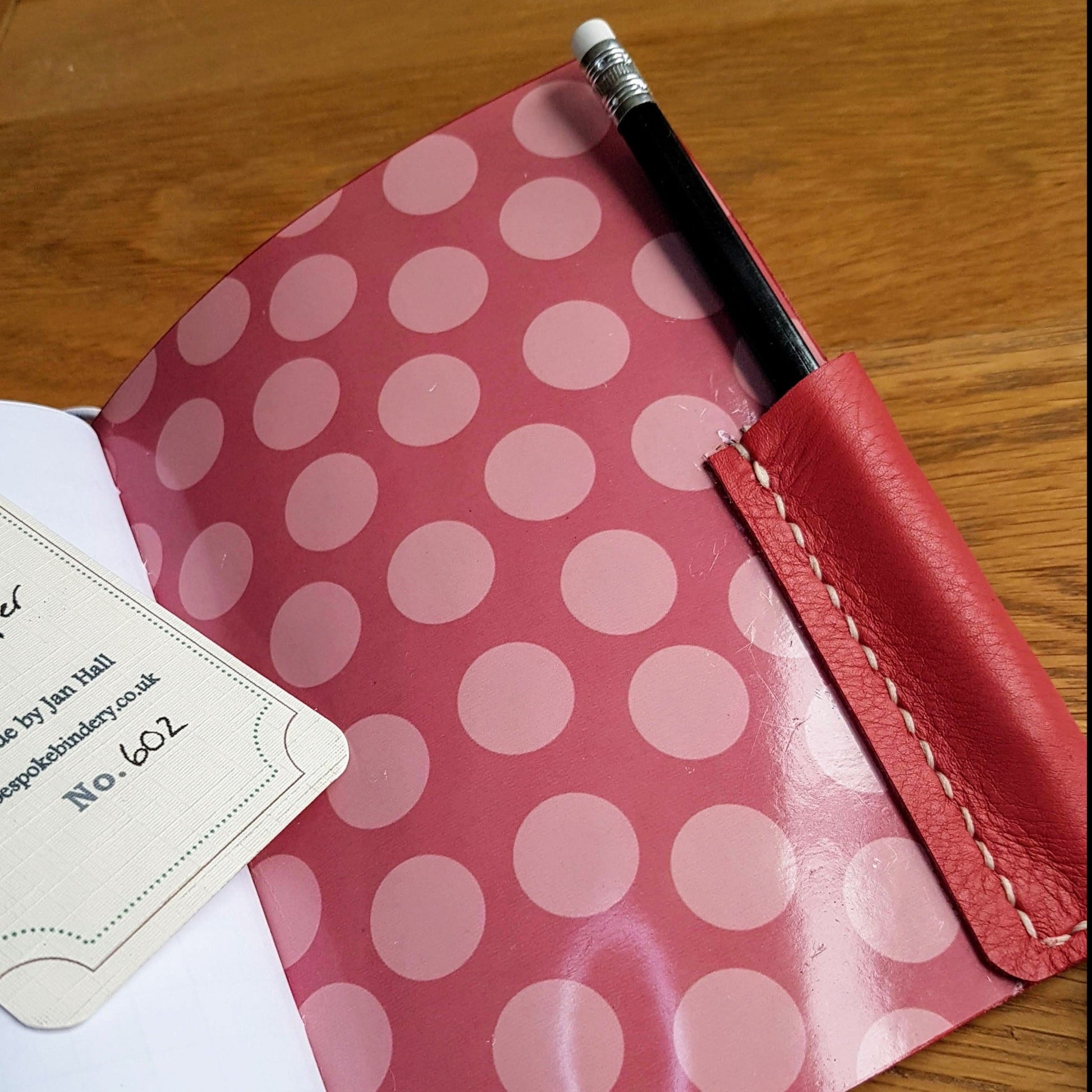 spotty lining of Red leather golfing journal, golf log, golfing gift for women