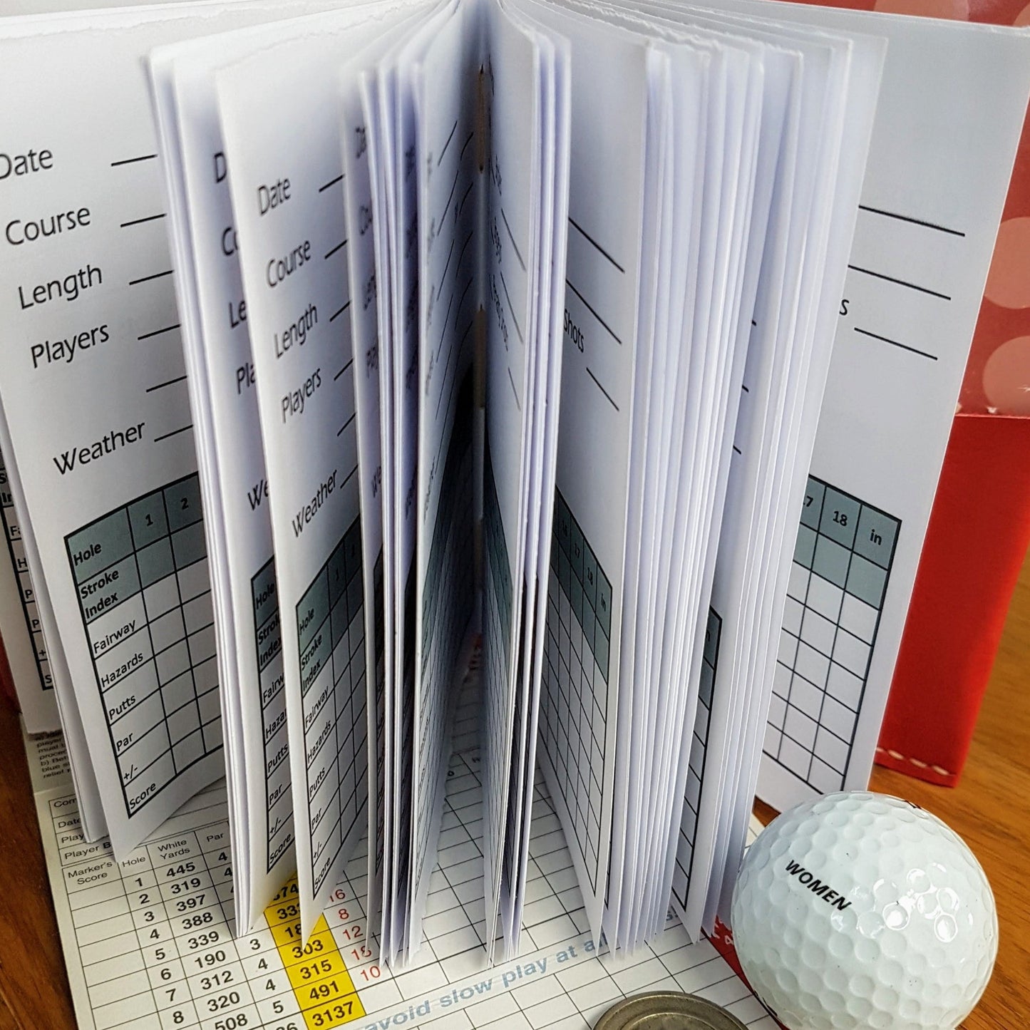 Inside pages red leather golf journal notebook, improve your golf
