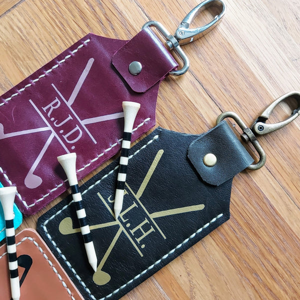 burgundy and black personalised leather tee clips