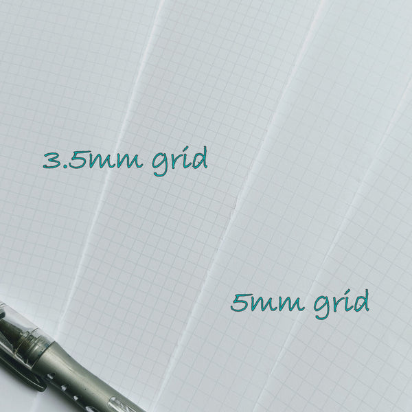 3.5mm grid shown against 5 mm grid bullet journal inserts