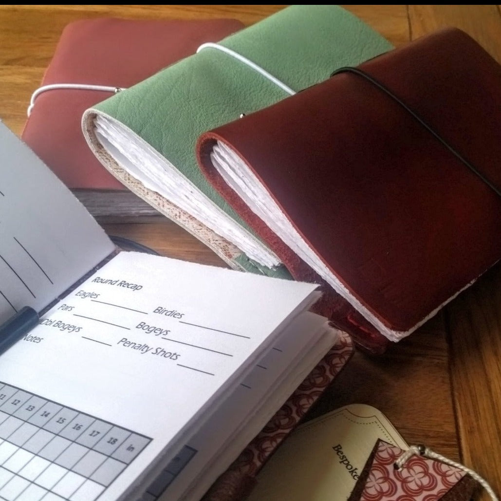 Ladies leather golf journals in a choice of colours