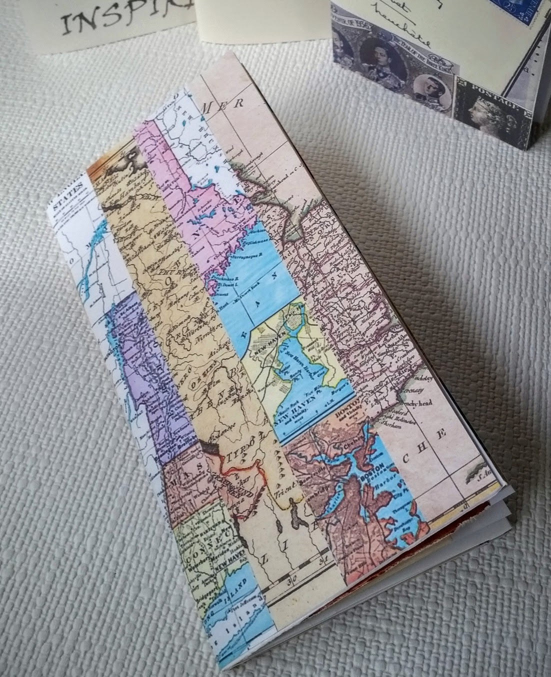 Travel Junk Journal with Map Stripe collage cover