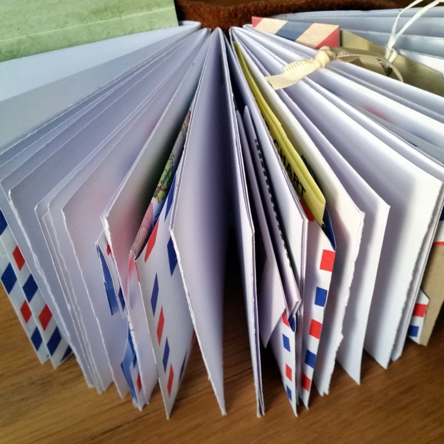 A6 leather travel journal with envelope pages, tuck spots and journaling inserts